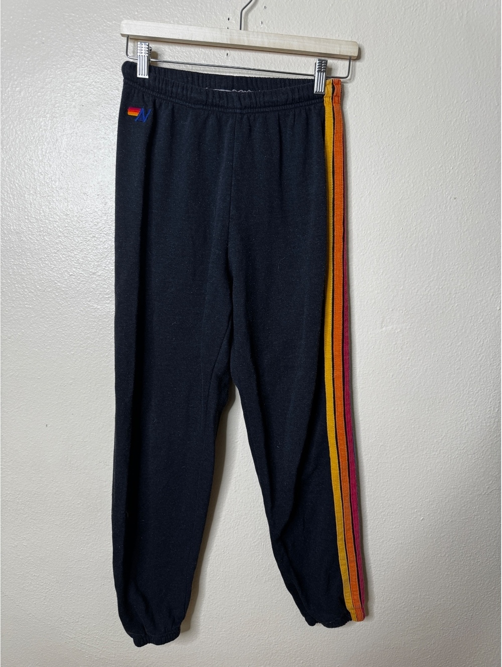 Aviator Nation Womens 5 Stripe Sweatpants Medium Gray Rainbow Jogger USA